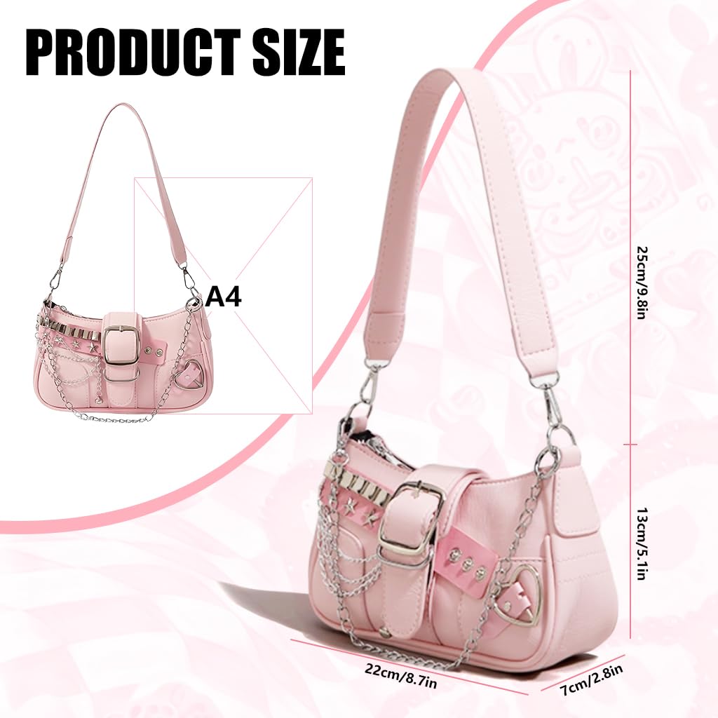 PALAY Shoulder Bag for Women featuring 22.5x3.5x12cm Size and Detachable Chain Strap | Y2K Pink Hobo Style