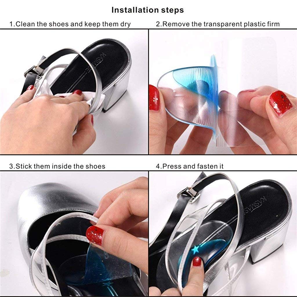 PALAY® 2 Pairs Arch Support Insoles Fits for Flat Feet Plantar Fasciitis Orthotic Pads Women Men Gel High Cushion Insert One Size Fits All 3PCS