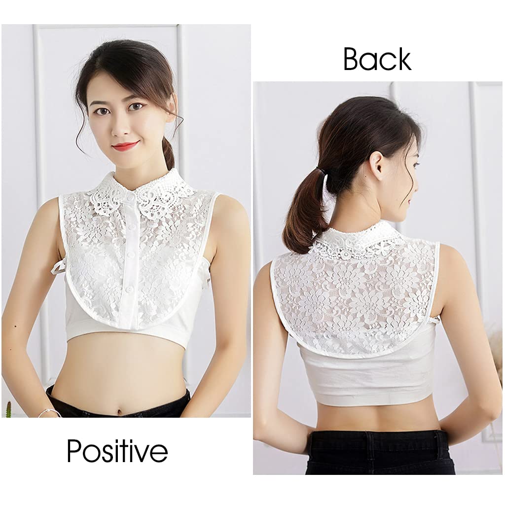 PALAY Fake Collars Shirts for Women with 4 Button Classic Style and Adjustable Straps | White & Black Lace Detachable Half Shirt