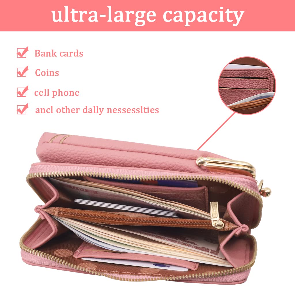 PALAY Small Crossbody Phone Bag for Women with 6 Card Slots and Smooth Zipper | Pink PU Leather 2 PCS Set
