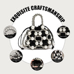 PALAY Small Drawstring Shoulder Bag for Evening and Casual Use with Beaded Chain and White Acrylic Pearl Embellishment 14x16cm