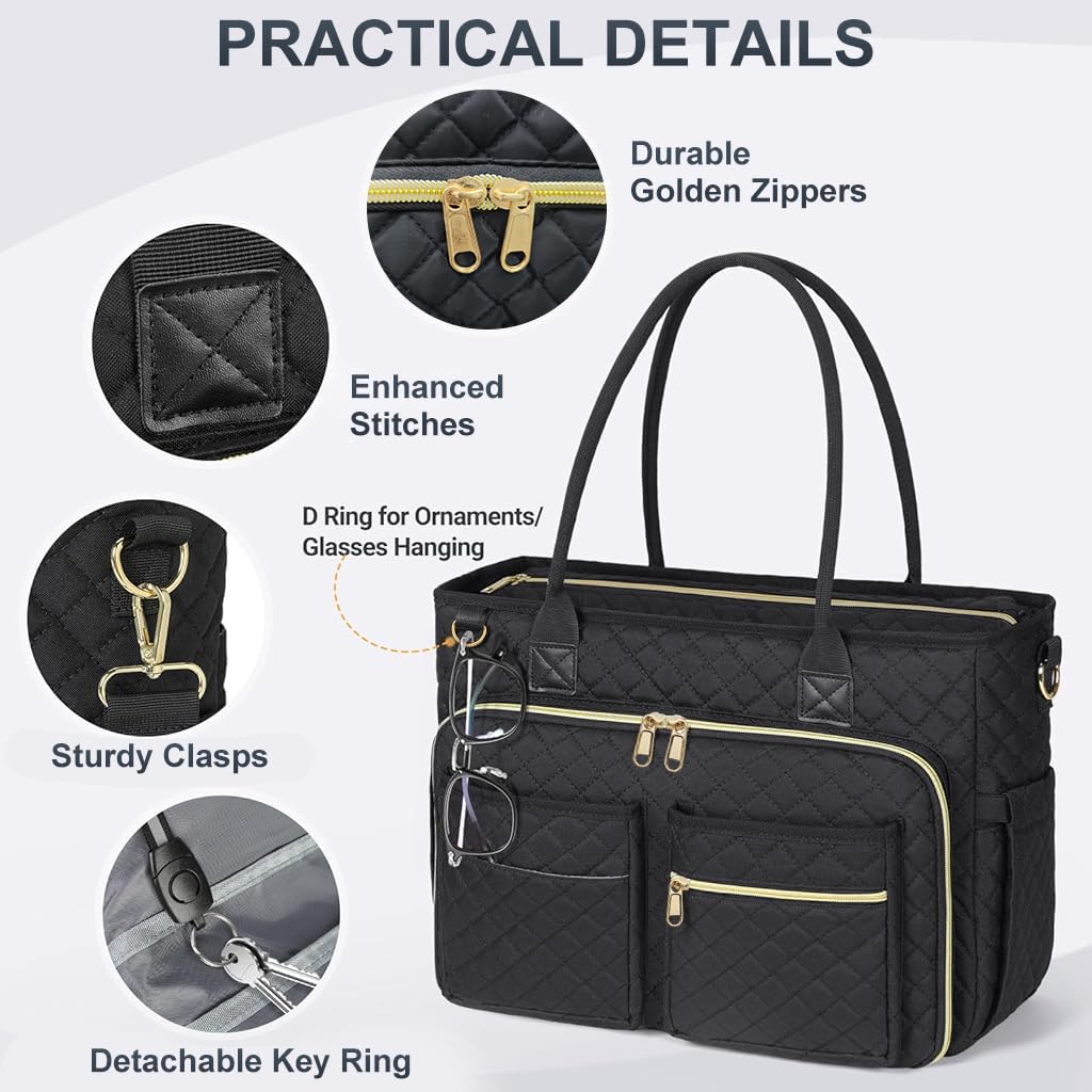 PALAY Tote Bag for Women with 15.6 inch Laptop Compartment featuring Quilted Design and Nylon Material | Ideal for Office and College