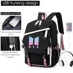PALAY BTS Backpack for School and Travel with USB Charging Port 32×15×45cm Black for Kids