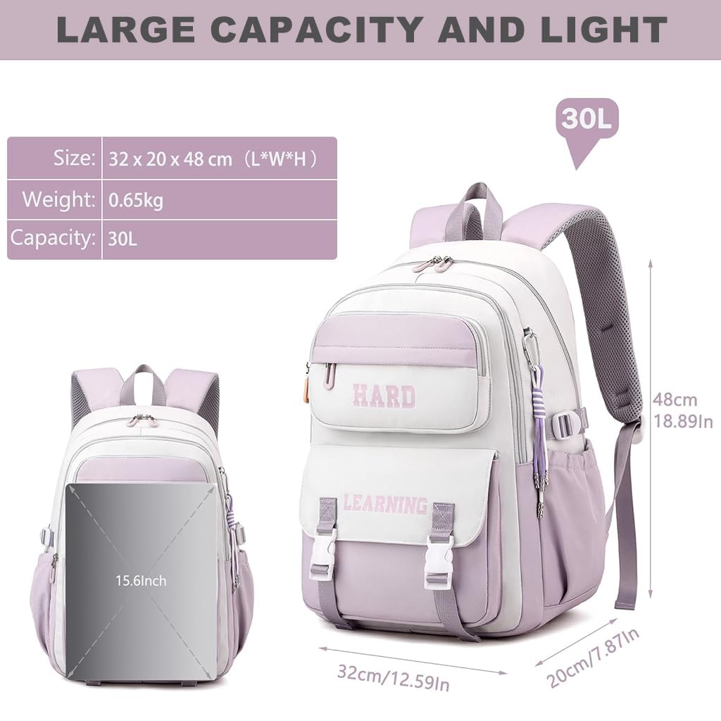 PALAY School Backpack with Dual Main Zippered Compartments for 15.6 in Laptop | Waterproof Daypack