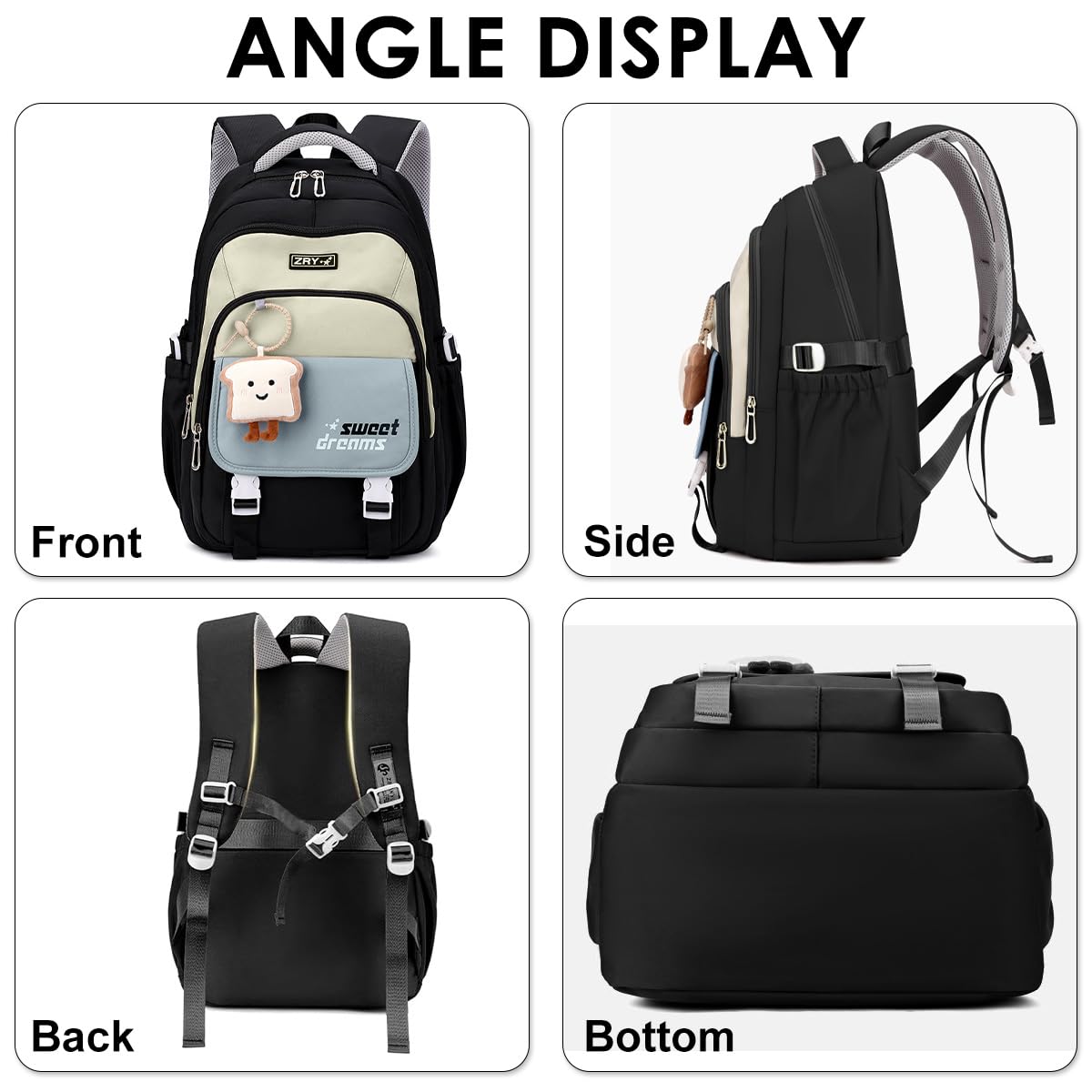 PALAY School Backpack for Students with 3 Zip Compartments and Padded Shoulder Straps | Khaki Casual Style