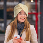 PALAY Turban Winter Cap for Women with Crochet Knit Design in Beige | Warm Acrylic Fabric