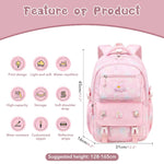 PALAY® School Backpack for Girls Cute Pink Cartoon Print Backpack Schoolgirls Travel Backpack 15.6 inches Waterproof Oxford Cloth Multi Compartment Backpack Birthday Gift Christmas Gift for Girls