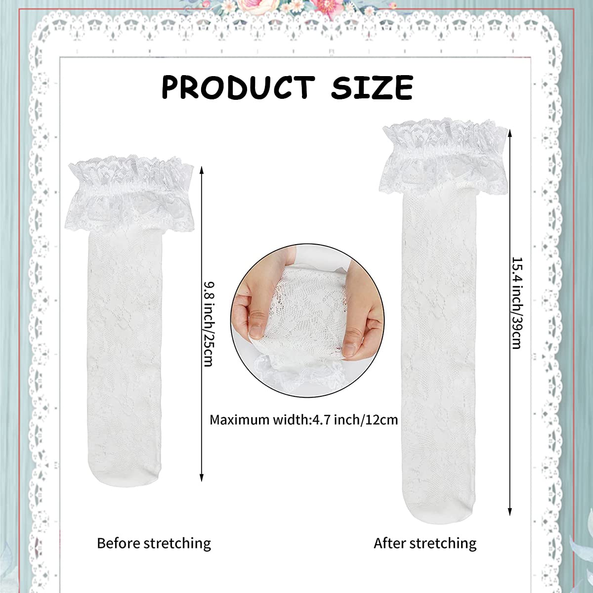 PALAY Lolita Lace Socks for Girls with 9.8 in Calf High Ruffle Design | 2 Pairs 2 Colors