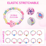 PALAY Bracelets Set for Girls featuring 12Pcs Elastic Wooden Beads | Cute Cartoon Design