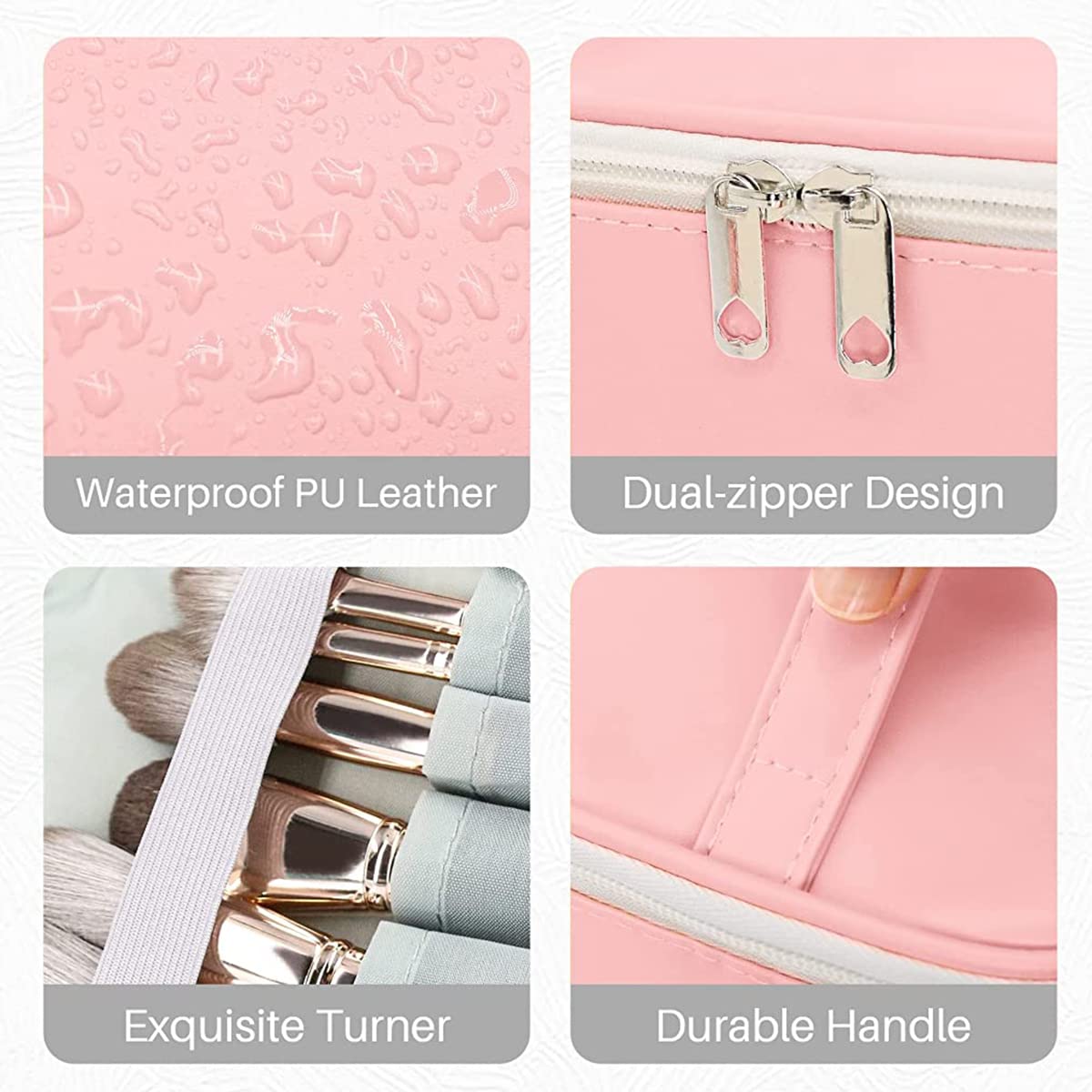 GUSTAVE® Makeup Pouches for Home & Travel, Toiletry Bag for Cosmetics, Brushes (Pink)