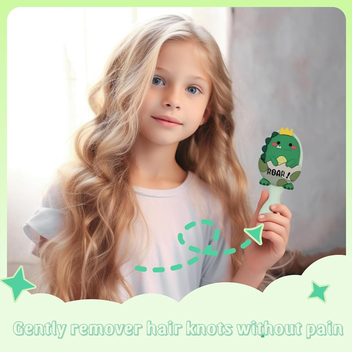 PALAY® Toddler Hair Brush Girls Paddle Hair Brush 3.1 Inches Kids Hair Brush Small Hair Brush Scalp Massager Hair Brush Cartoon Dinosaur Hair Brush