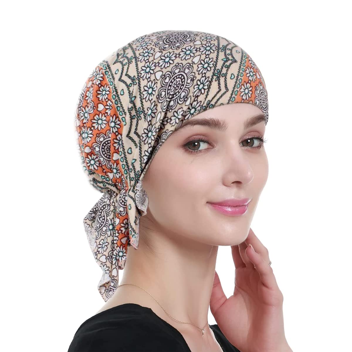 PALAY® Pre Tied Chemo Head Scarf for Women Girls, Soft Elastic Print Headwear Turbans Cap, Slip On Cotton Beanie Skull Cover Headwraps Cancer Hats