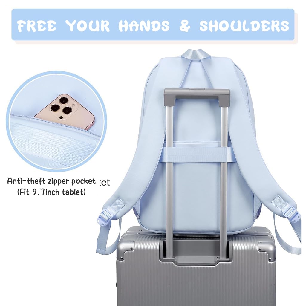 PALAY Cotton School Bag for Girls featuring Multi Zipper Compartments and Blue Patchwork Design