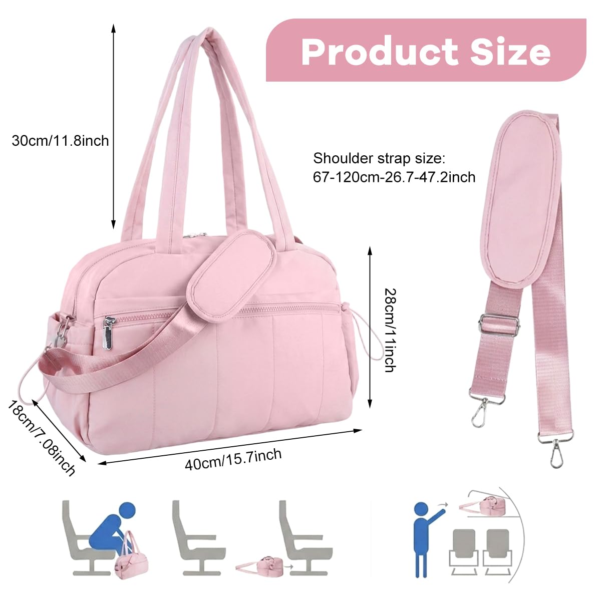 PALAY Women's Quilted Nylon Gym & Travel Duffel Bag