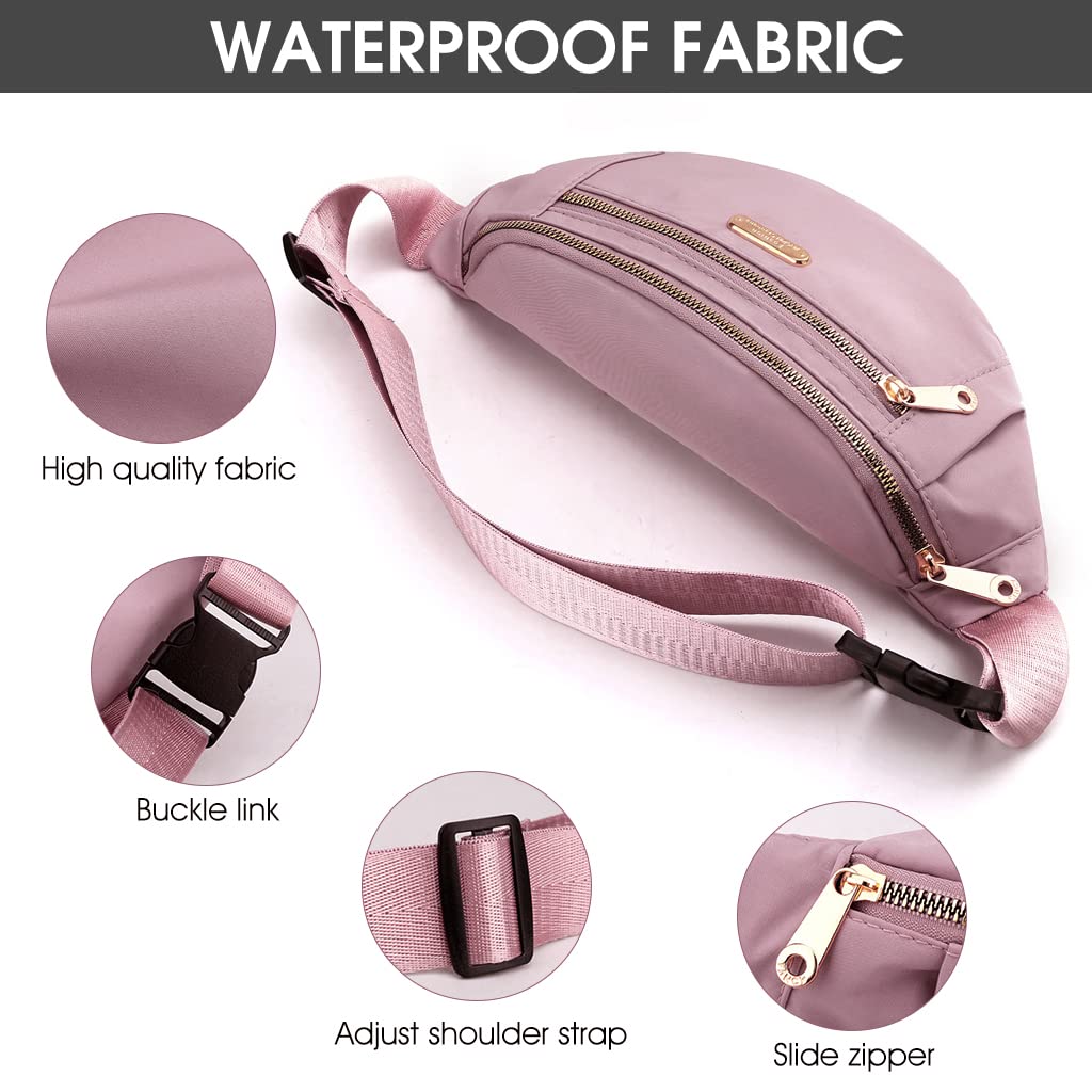 PALAY Waist Bag for Women with 4 Zipper Pockets 11.8×2.36×5.5 in and Adjustable Strap Pink