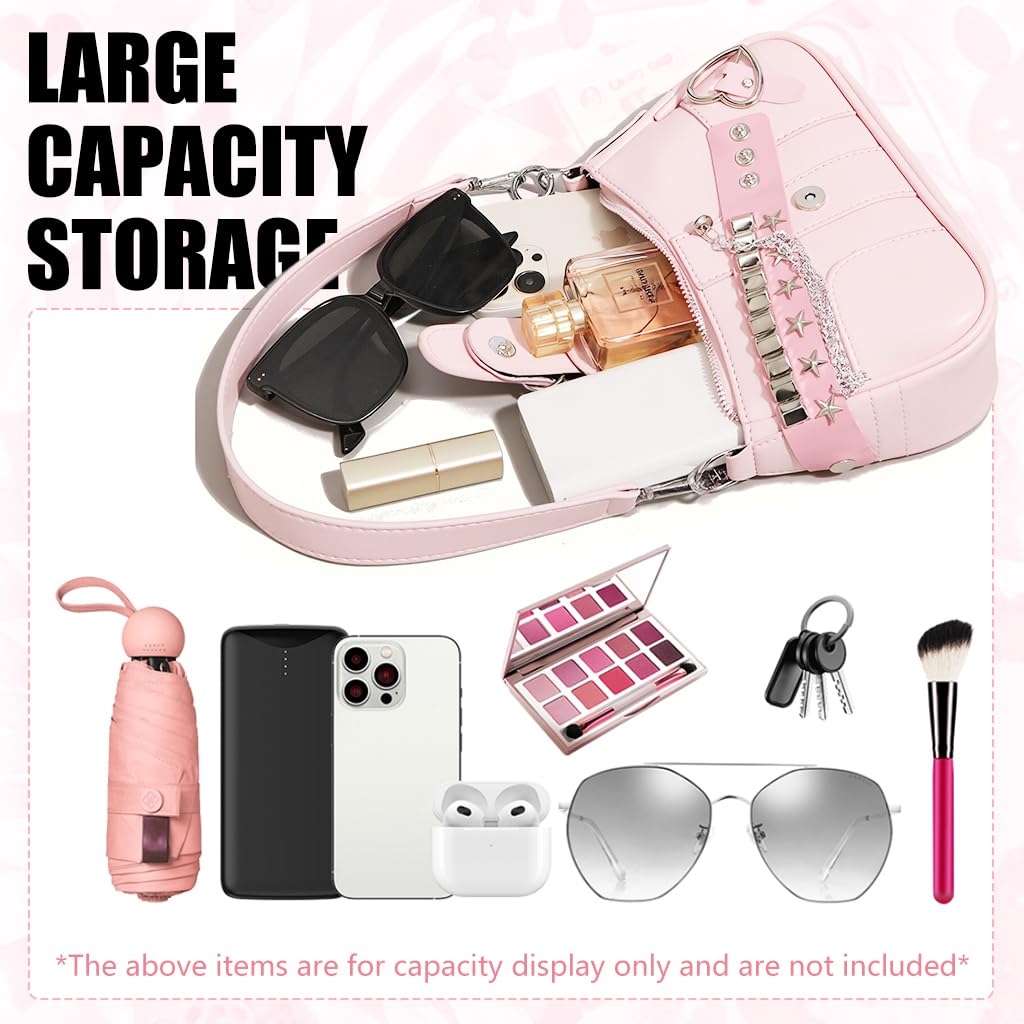 PALAY Shoulder Bag for Women featuring 22.5x3.5x12cm Size and Detachable Chain Strap | Y2K Pink Hobo Style