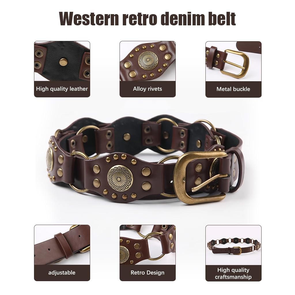 PALAY Waist Belt for Women featuring Vintage Concho Buckle and PU Leather Style | Western Cowgirl Accessory for Dresses and Jeans