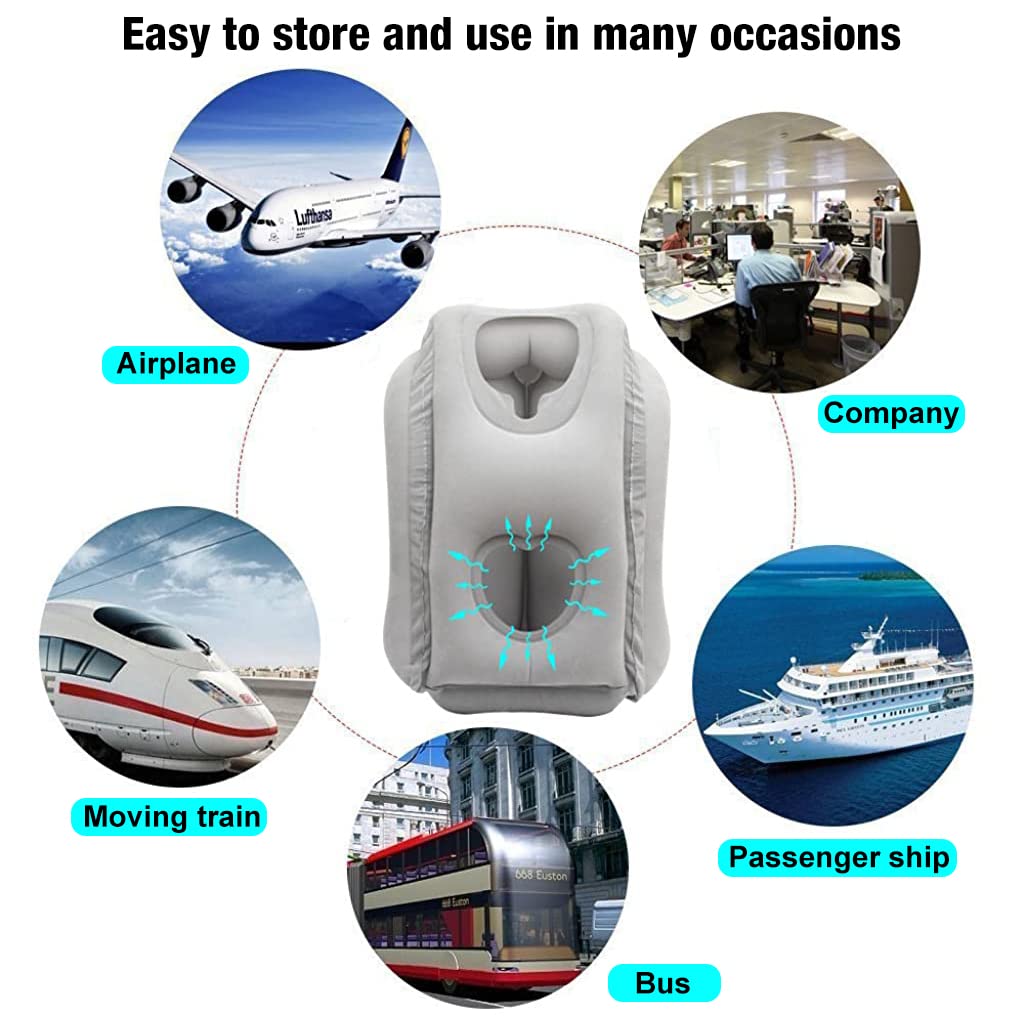 PALAY Inflatable Travel Pillow for Airplane and Office Napping featuring Quick Deflate Valve | 2 PCS PVC Flocking Neck Support