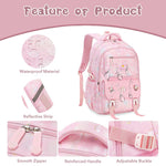 PALAY® School Backpack for Girls Cute Pink Cartoon Print Backpack Schoolgirls Travel Backpack 15.6 inches Waterproof Oxford Cloth Multi Compartment Backpack Birthday Gift Christmas Gift for Girls