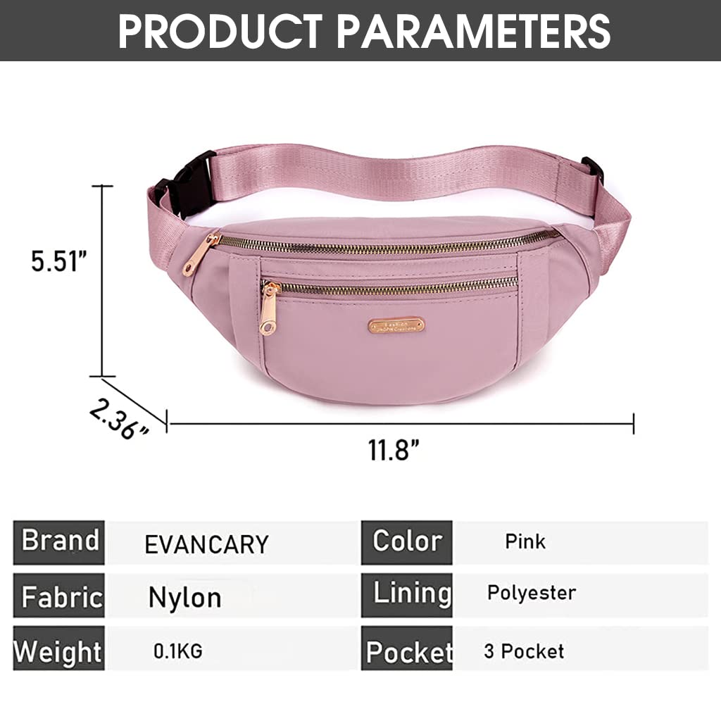 PALAY Waist Bag for Women with 4 Zipper Pockets 11.8×2.36×5.5 in and Adjustable Strap Pink