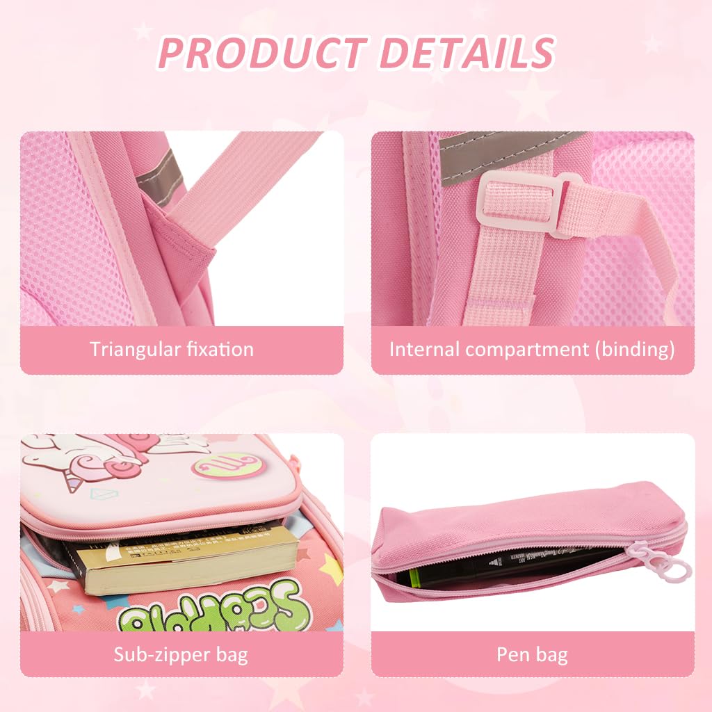 PALAY Unicorn Cartoon School Backpack for Girls with 27x17x39cm Dual Zipper Design | Ergonomic Burden‑Relief Pink Bag