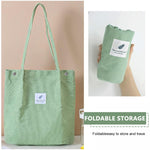 PALAY Tote Bags for Women with Reinforced Handles and L39xW12xH35cm Large Capacity | Green Corduroy Shoulder Bag for Work School and Travel