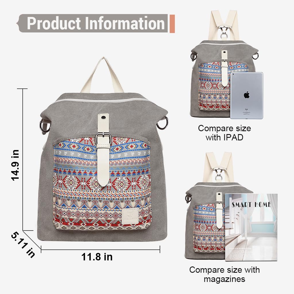 PALAY® Women Backpack Canvas Bag Large Handbag with Shoulder Strap Fashion Casual Print Backpack Shoulder Bag Crossbody Bag