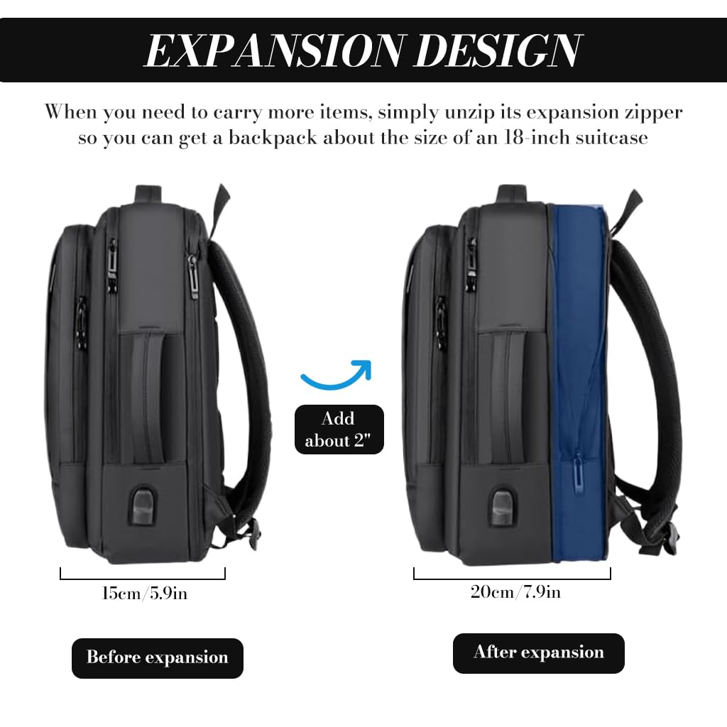PALAY Backpack Bag for Men with USB Charging Port and Padded 17 in Laptop Compartment | Expandable 30–35L Waterproof Design for Business Travel