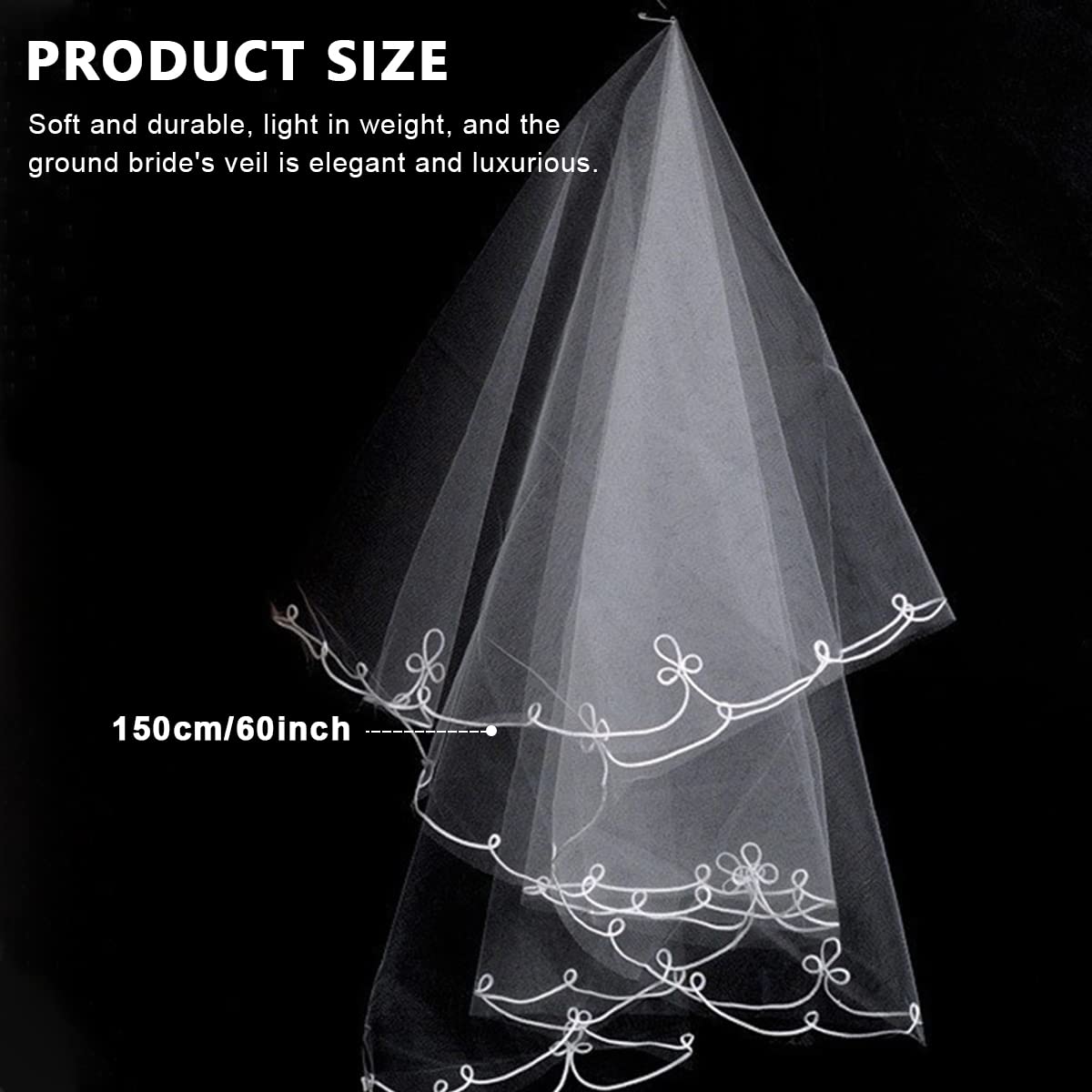 PALAY Bridal Veil for Wedding featuring 150cm Fine Mesh Tulle with Elegant White Edging