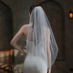 PALAY Bridal Veil for Brides featuring White Short Design with Pearl and Rhinestone Detail