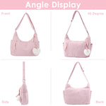 PALAY Corduroy Hobo Bag for Women with Adjustable Strap and Multi Pockets in Pink
