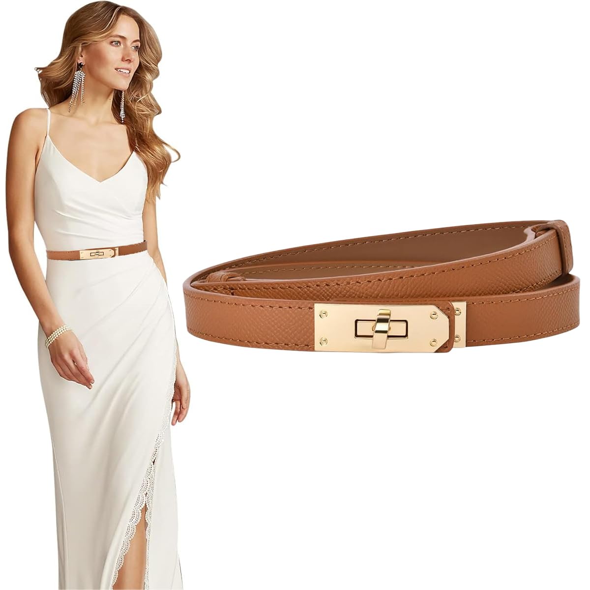 PALAY Brown PU Leather Waist Belt for Women with Alloy Turn Lock Buckle and  Adjustable Fit– Palay