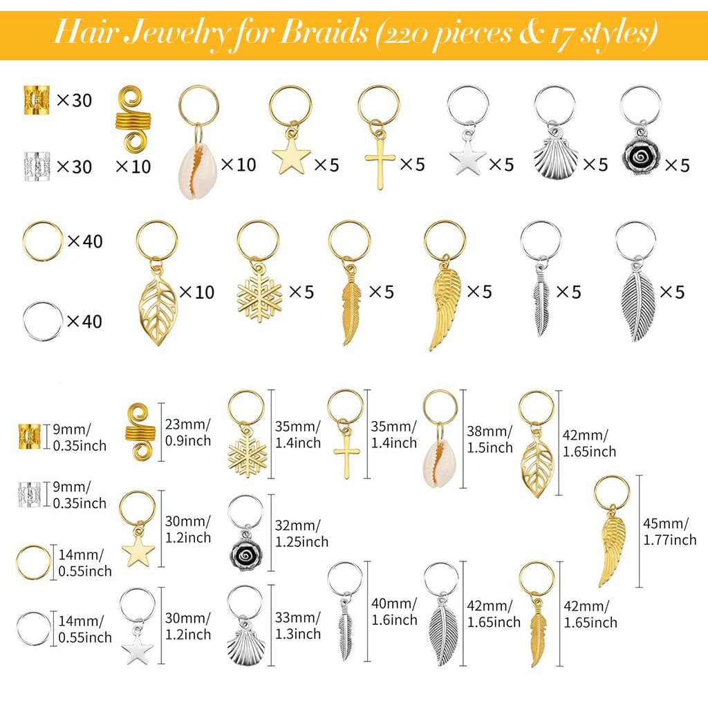 PALAY Hair Jewelry for Braids featuring 220 Pcs Alloy Rings and Charms for Women Girls