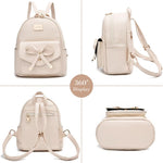 PALAY Girls Leather Backpack for School and Travel with Dual Zippers 22x13x24cm | White Bowknot Purse