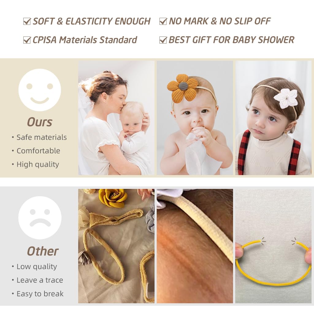 PALAY Baby Hair Band Set for Newborn and Toddler featuring Soft Stretchy Cotton | 10Pcs Floral Headbands Ideal for Photo Shoots and Baby Shower Gifts