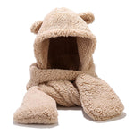 PALAY® Kawaii Winter Scarf Hat for Girls 3 In 1 Cute Bear Ear Warm Scoodie Scarf Hat Extended Long Scarf & Intergrated Gloves Fashion Winter Scarf Hat Gift for Girls