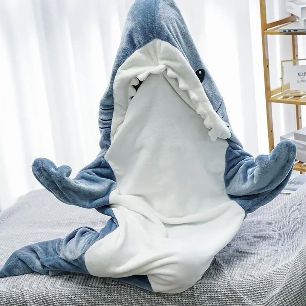 PALAY Shark Pajama for Sleepovers and Parties featuring Fun Open Mouth Design | Soft Flannel Wearable Blanket for Men and Women 168–180 cm