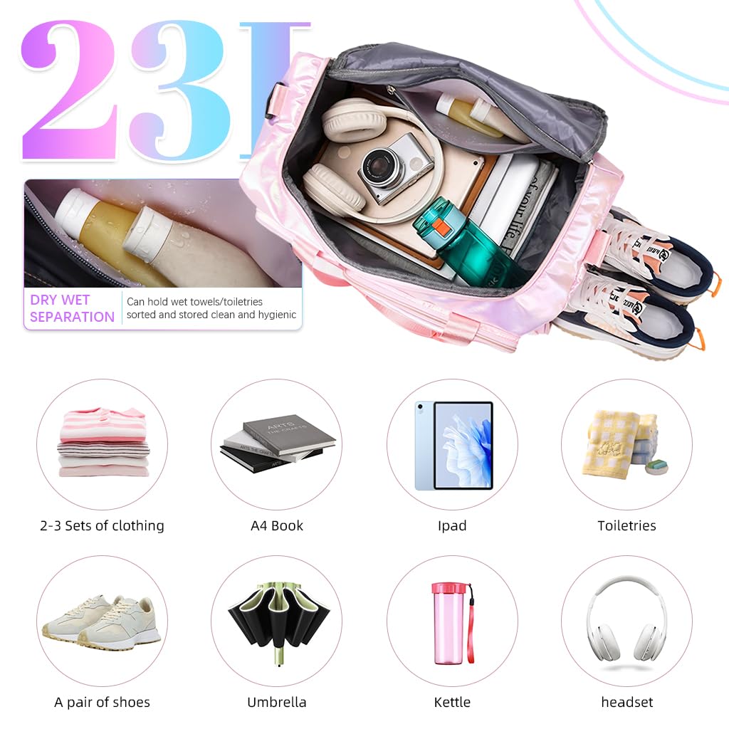 PALAY® Gym Bag Women Fashion Duffle Bag with with Shoe Compartment Multifunctional Shoulder Bag with Removable Shoulder Strap Travel Day Pack Crossbody Bag for Gym, Travel