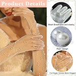 PALAY Wedding Gloves for Bride featuring Elbow Length Lace and Pearls in White Net | Elegant Bridal Accessory