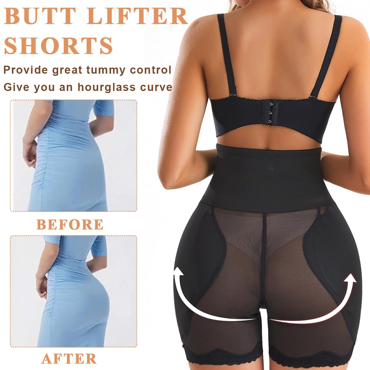 PALAY Hip Pads for Women with 2 Insert Pads and High Waist Dacron Shapewear 70cm Black