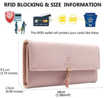 PALAY Womens PU Leather Long Wallet with Leaf Pendant and Zipper Coin Purse 7.48x3.7x0.82 in