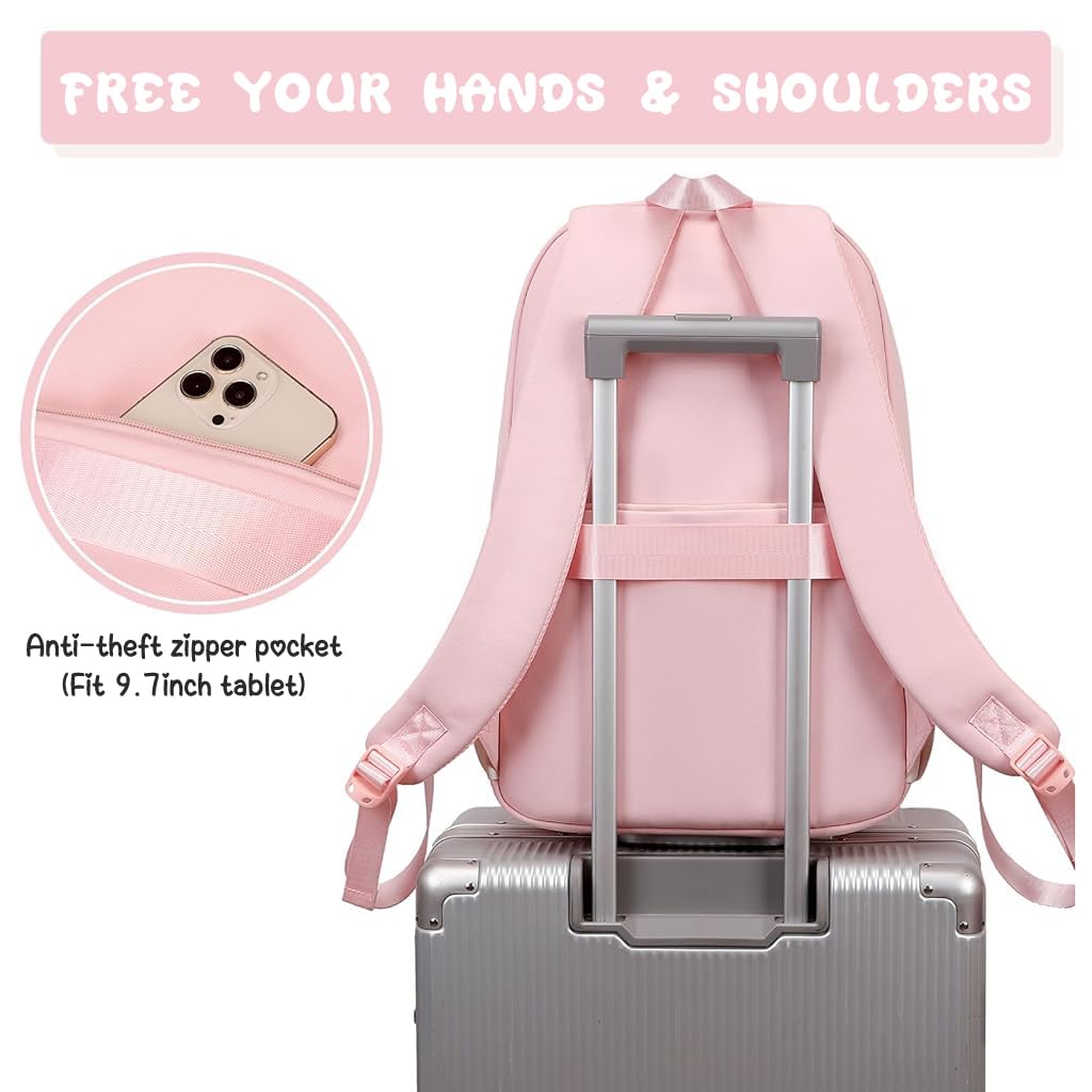 PALAY School Bag for Girls with Multi Zipper Compartments 15.6 in Laptop Space | Oxford Cloth Pink Backpack