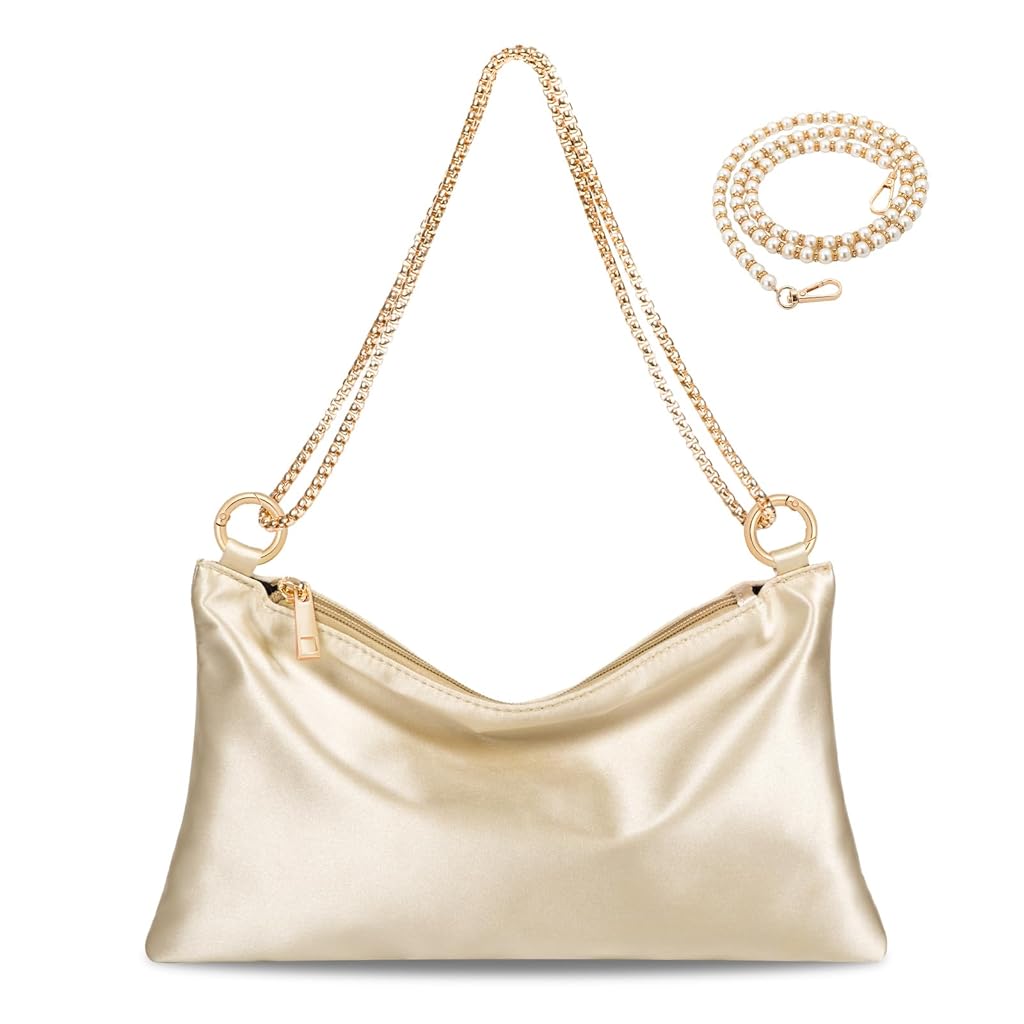 PALAY® Women Satin Evening Handbag Prom Clutch Purse Formal Cocktail Party Clutches Shoulder Bag with 2 Bag Chains