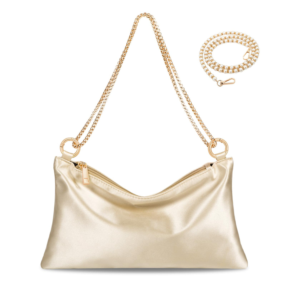 PALAY Women Satin Evening Handbag for Formal Events with 27.5x15cm Size and Removable Chain Strap