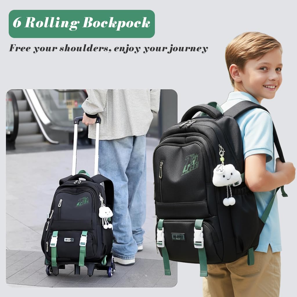 PALAY School Bag Trolley Rolling Backpack for Kids featuring 6 Wheels and Detachable Stand | Ideal for Elementary and Middle School