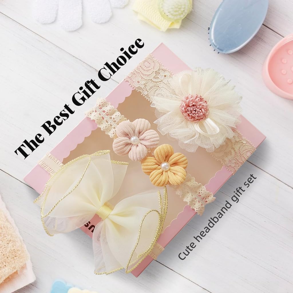 PALAY Bow Hairband Set for Baby Girls featuring Lace Flower Designs and 9PCS Gift Collection