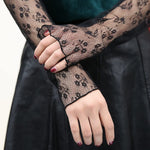 PALAY Lace Gloves for Women with Elegant Floral Mesh Design and 15.6 in Arm Length | Black Fingerless Bridal Accessory