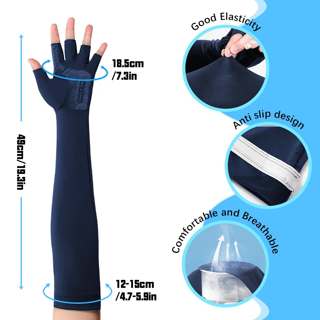 PALAY Hand Gloves for Sun Protection with UPF50+ Fingerless Design in Blue | Cooling UV Arm Sleeves for Men and Women