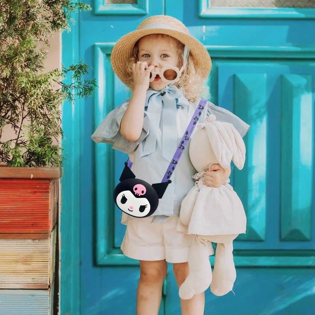 PALAY Kuromi Mini Purse for Girls with Adjustable Strap and Silicone Cartoon Design | Cute Small Crossbody Coin Bag for Kids