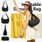 PALAY Shoulder Bag with Adjustable Patchwork Strap and Secure Zipper | 25 x 9 x 14 cm Black Nylon Quilted Crossbody for Women